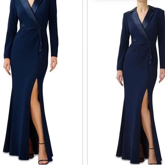 Adrianna Papell 1718 Satin long Sleeve Trim Crepe Tuxedo size 4 NWT $199 - Picture 1 of 12